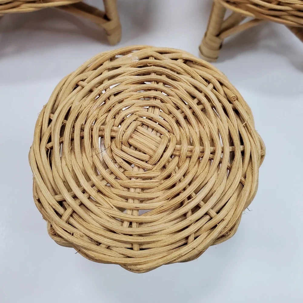 Vintage Doll Furniture Wicker Rattan Patio Set Sofa Chair (FLAW) Table Lot of 3